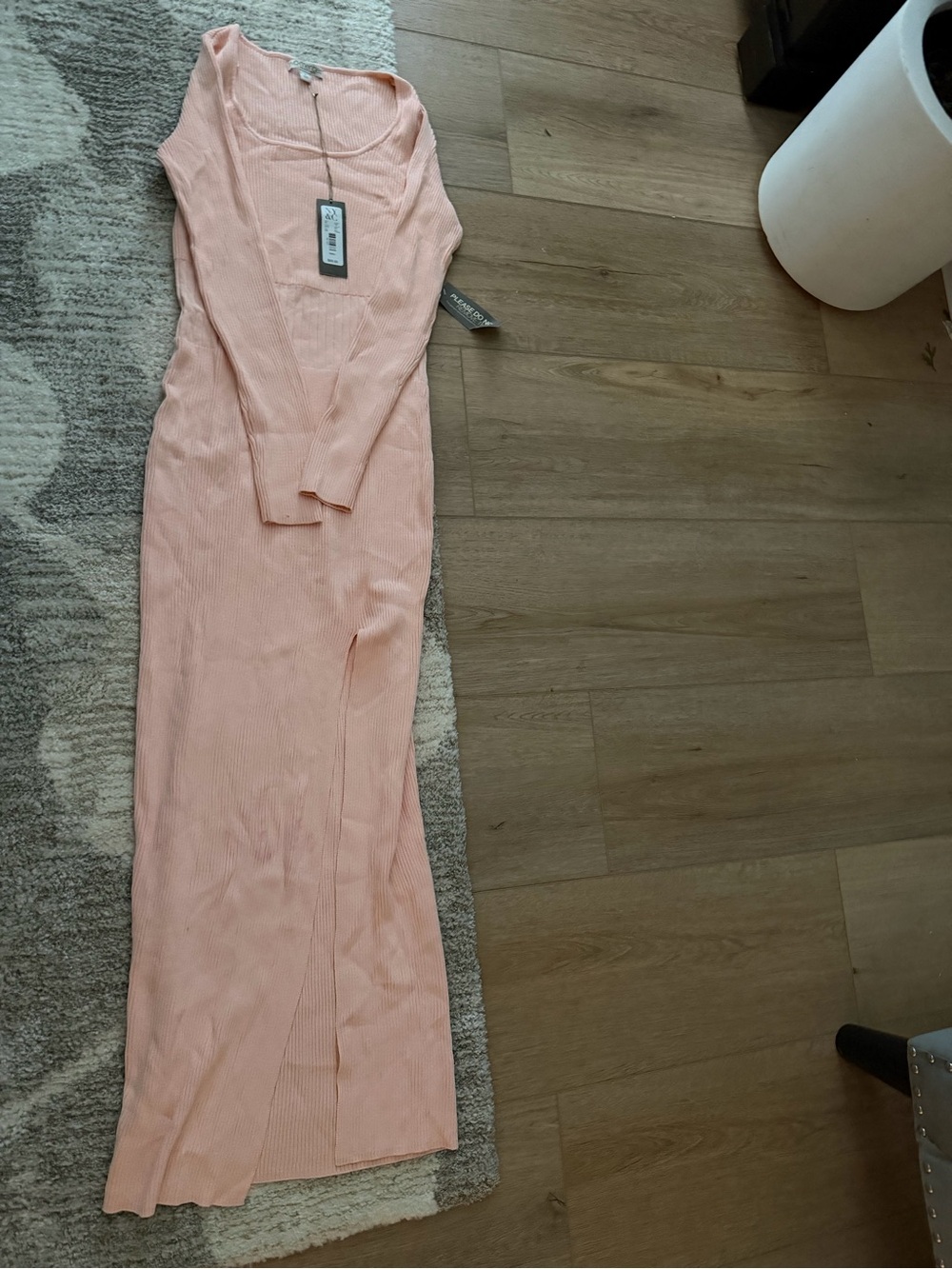 eva mendes for New York & Company Ribbed V-Neck Maxi Dress - Blush Pink